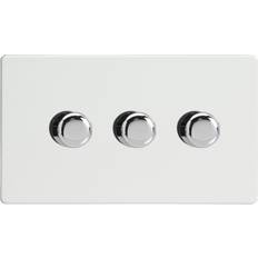 White Dimmers Varilight JDQDP303S Screwless Premium White 3 Gang 2-Way Push On/Off LED Dimmer 0-120W V-Pro