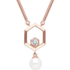 Gemondo Modern Pearl & Topaz Hexagon Drop Necklace in Rose Plated