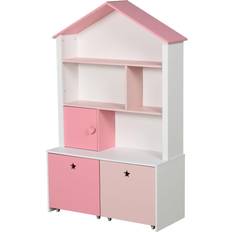 Pink Bookcases Homcom Kids Bookshelf Chest Drawer with Wheels Baby Toy Wood Organizer