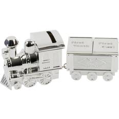 Piggy Banks Kid's Room Bambino Silver Plated Train Money Box with 1st Tooth Curl