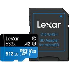 512 GB Memory Cards LEXAR High Performance microSDXC Class 10 UHS-I U3 V30 A2 100/70MB/s 512GB +SD Adapter (633x)