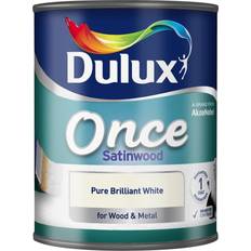 Dulux satinwood paint Dulux Once Satinwood Wood Paint Pure Brilliant White 0.75L