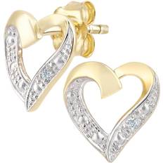Jewelco London Heart Studs - Gold/Diamonds