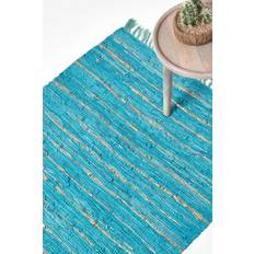 Homescapes Leather Glitter Rug Turquoise, Blue, Gold