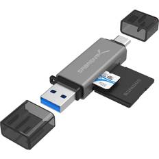 Sabrent USB 3.0 and USB Type-C OTG Card Reader Supports SD, SDHC, SDXC, MMC/MicroSD, T-Flash (CR-BCA2)