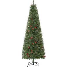 Christmas Trees Homcom 6ft Artificial Christmas Tree Holiday with Pencil Shape, Berries Christmas Tree
