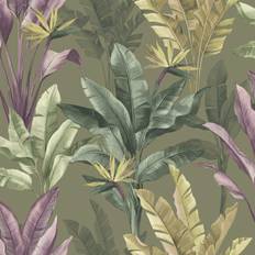 Rasch Akari Madagascar Leaf Wallpaper Olive Purple 282886