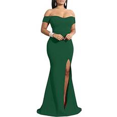 YMDUCH Women's Off Shoulder High Split Evening Gown - Dark Green