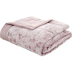 Catherine Lansfield Crushed Velvet Blush Bedspread White, Pink