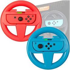 Red Wheels steering wheels for nintendo switch joycons and mario kart parties & tournaments twin pack nightrider lights edition (patented design with joycon