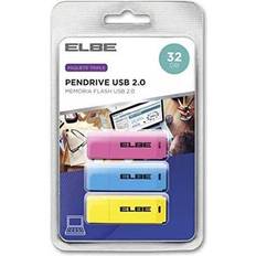 Windows flash ELBE USB-332 – USB Flash Drive 32 GB Colours – USB 2.0 Flash Drives – Compatible with Mac and Windows – Blue, Yellow and Pink