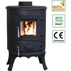 NRG Black Wood Burning Stove Cast Iron Woodburner Fireplace 5KW Defra Eco Design