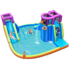 Costway Inflatable Water Park Double Water Slide w/ 4 Sprayers & 2 Water Guns