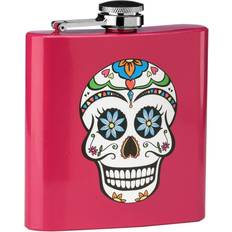 Premier Housewares 6oz Skull Design Stainless Steel Pink Whiskey Liquor Alcohol Pocket Hip Flask Hip Flask
