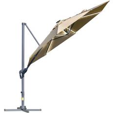 Green Parasols & Accessories OutSunny 3m Solar led Cantilever Parasol Adjustable Garden Umbrella Khaki