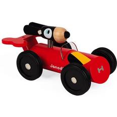 Janod Toy Cars Janod Spirit Träbil leksak Dan Gummihjul och glansig färg, J04490