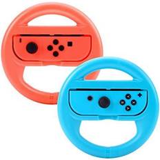 Red Wheels Beastron Racing Games Steering Wheel compatible with Switch Mario Kart, Joy-Con Steering Wheel, Red & Blue 2 Pack