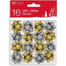 16 x Mini Christmas Birthday Wrapping Gift Bows Silver Red Gold Combinations/Gold/Silver