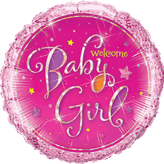 Qualatex 18" Welcome Baby Girl Sparkling Pink Round Foil Balloon