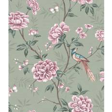 Crown Akina Floral Sage Wallpaper Pink/Green