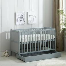 Squared Kid's Room MCC Direct Grey Wooden Baby Cot Bed & Rollaway Drawer & Aloe Vera Water Repellent Mattress 26x48"