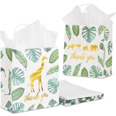 12 Pack Safari Party Thank You Bags with Tissue Paper Wild One Birthday Decorations for Girls and Boys 8 x 9 x 4 in