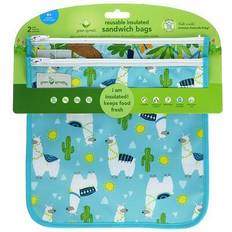 Green Sprouts Reusable Insulated Sandwich Bags, 6 Months, Aqua Llamas, 2 Pack