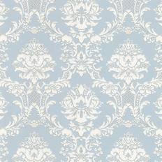 Norwall Document Damask Pearl and Light Blue Wallpaper
