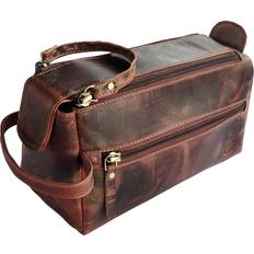 Leather Toiletry Bag for Men Hygiene Organizer Travel Dopp Kit By Rustic Town (Walnut Brown)