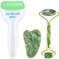 Green Gua Sha & Facial Massage Rollers Facial Roller Set of 3, Ice Roller, Two-Sided Jade Roller