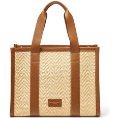 Women Fabric Tote Bags Aspinal of London Womens Brown Raffia Small Henley Tote Bag