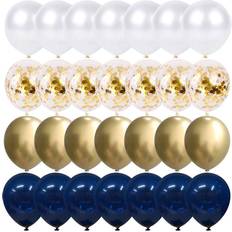 Navy Blue and Gold Confetti Balloons, 50 pcs 12 inch Pearl White and Gold Metallic Chrome Birthday Balloons for Celebration Graduation Party Balloons