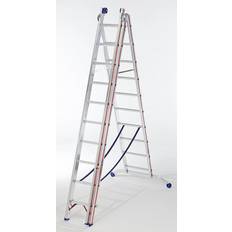 Hymer HYMER Aluminium multi-purpose ladder, industrial model with wheels on top, 3 x 10 rungs, max. working height 7.99 m