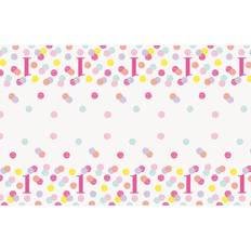 Unique Party 73283 Pink Dots 1st Birthday Plastic Tablecloth, 7ft x 4.5ft
