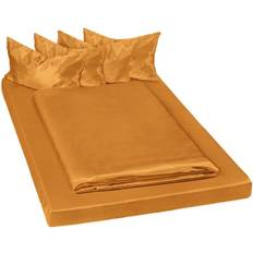 tectake Satin sheets bedding set 200x150cm Duvet Cover Brown