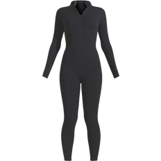 Black Jumpsuits & Overalls PrettyLittleThing Contour Rib Zip Jumpsuit