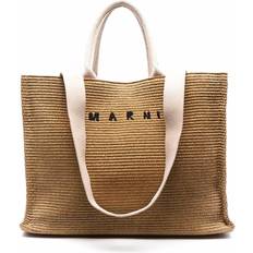 Cotton Fabric Tote Bags Marni Logo Shopping Tote - Brown