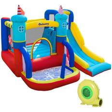 Jumping Toys OutSunny 4 in 1 Kids Sailboat Style Bouncy Castle with Slide Pool Trampoline & Climbing Wall