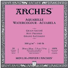 Arches Aquarelle Pad 20 Sheets 20 x 20 Glued 4 Sides 300 g/m² Satin Grain Natural White 4 Edges