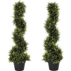 Plastic Decorative Items OutSunny Spiral Topiary Trees Set of 2 Artificial Plant 2pcs