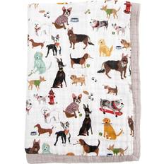 Little Unicorn Woof Cotton Muslin Baby Receiving Quilt In White/brown brown 30in X 40in