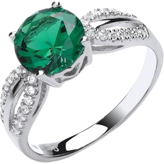 Jewelco London CZ Shoulder Set Engagement Ring - Silver/Green/Transparent
