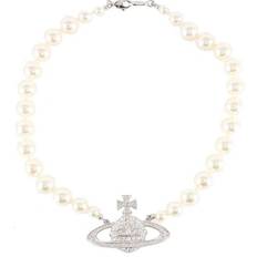 Brass Necklaces Vivienne Westwood Pearl Bas Relief Choker - Silver/Pearls/Transparent