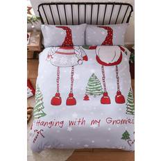 Catherine Lansfield Christmas Hanging My Gnomies Duvet Cover Red, Grey (200x200cm)