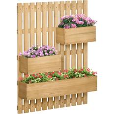 OutSunny Wall-mounted Wooden Garden Planters with Trellis, Drainage Holes 3 Raised
