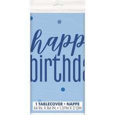 Unique Party 83593 Blue Dots Birthday Plastic Table Cover, 54" x 84" Disposable 1 Pc, Happy