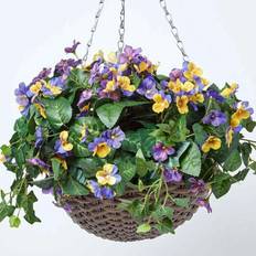 Metal Baskets Homescapes Purple and Yellow Pansy Artificial Basket 38cm