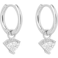 Diamonfire Silver Zirconia Diamond Shaped Assembled Hoop Earrings
