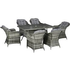 OutSunny Patio Dining Sets Garden & Outdoor Furniture OutSunny 7 Pieces Patio Dining Set, 1 Table incl. 6 Chairs