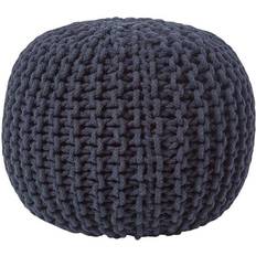 Poufs Homescapes Black Round Knitted Footstool Pouffe